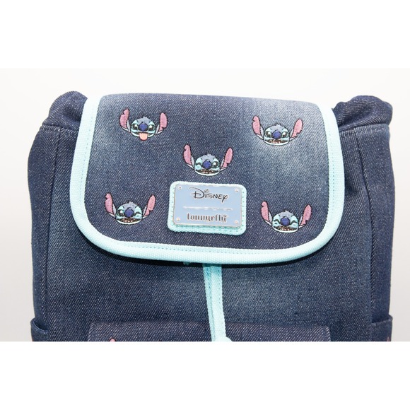 Disney Loungefly Stitch Denim Mini Backpack Embroidered Drawstring Bag New main image 7